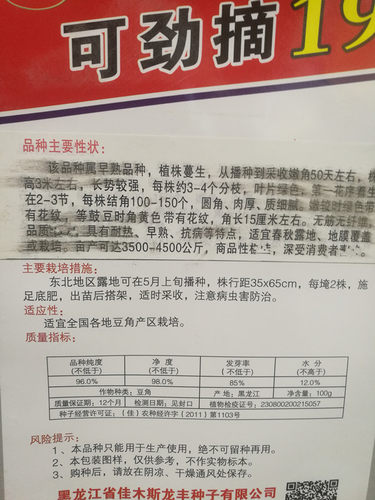 佳木斯龙丰种子油豆角种子红金钩鼓豆角可劲摘19号100克 包邮 - 图0