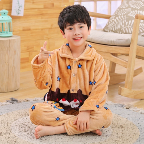 Демисезонная коралловая бархатная детская пижама для мальчиков, детский фланелевый комплект, увеличенная толщина, подходит для подростков