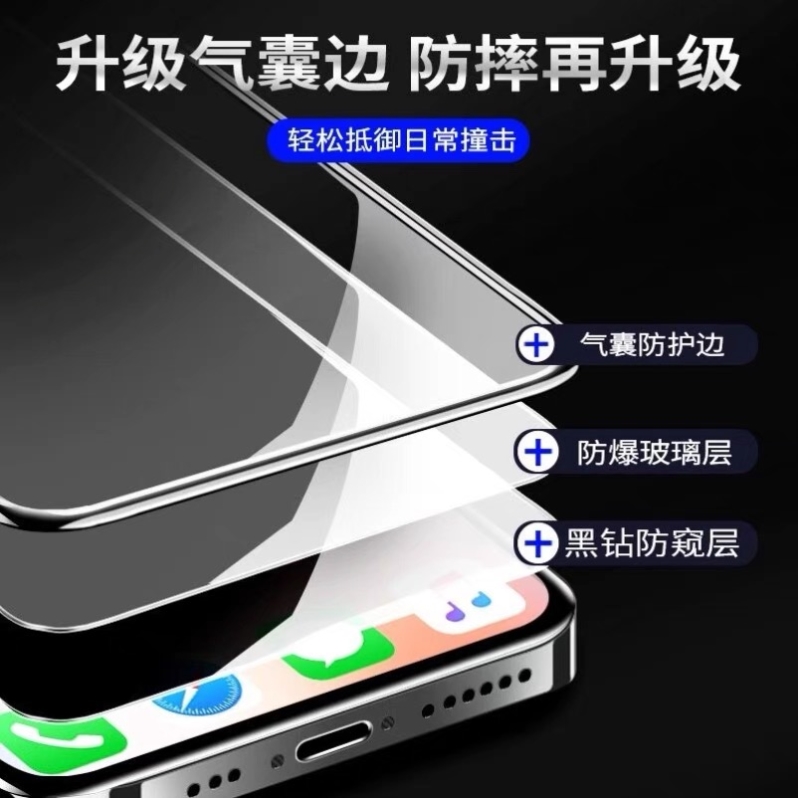 苹果13pro磨砂钢化膜新款15适用iPhone12全屏11防偷窥xr全包边14plus防指纹保护气囊xsmax防爆玻璃贴膜 - 图0