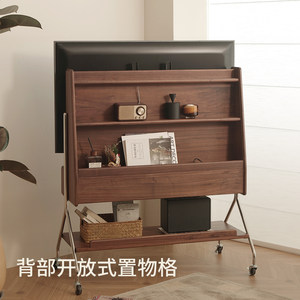 曲美好木北美黑胡桃木可移动电视支架家用带轮中古实木电视柜