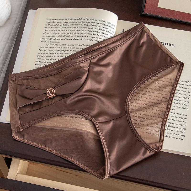 鎏光缎面内裤女士法式性感网纱纯欲风2025新款纯棉裆三角裤衩春夏 - 图3