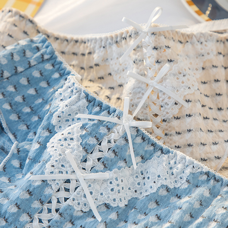 草莓印花内裤少女小心机镂空底裤日系甜美蝴蝶结棉质中低腰三角裤 - 图2