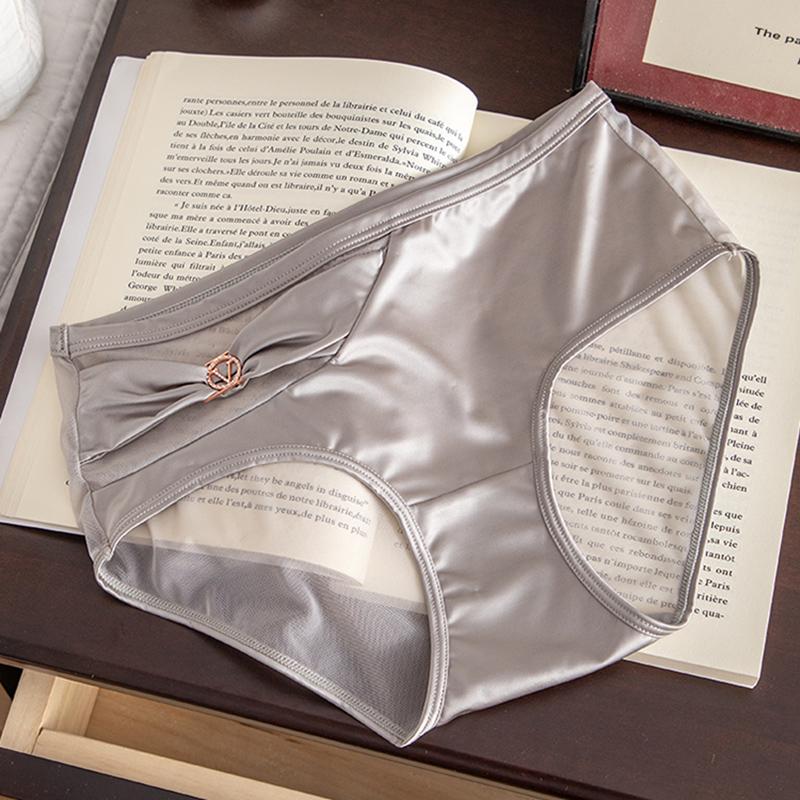 鎏光缎面内裤女士法式性感网纱纯欲风2025新款纯棉裆三角裤衩春夏 - 图1