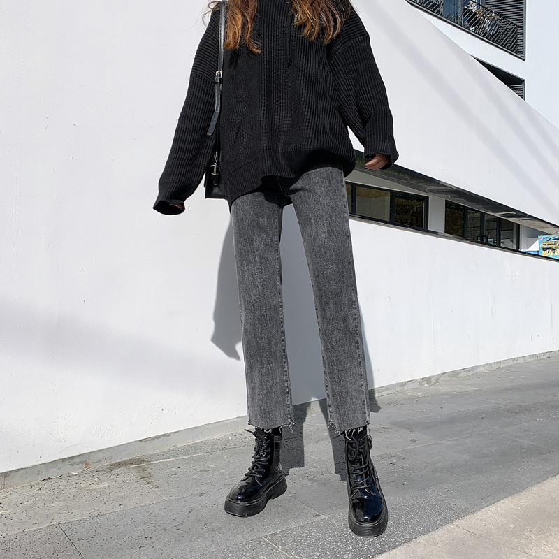 直筒加绒牛仔裤宽松高腰显瘦子烟筒 淘稚气牛仔裤