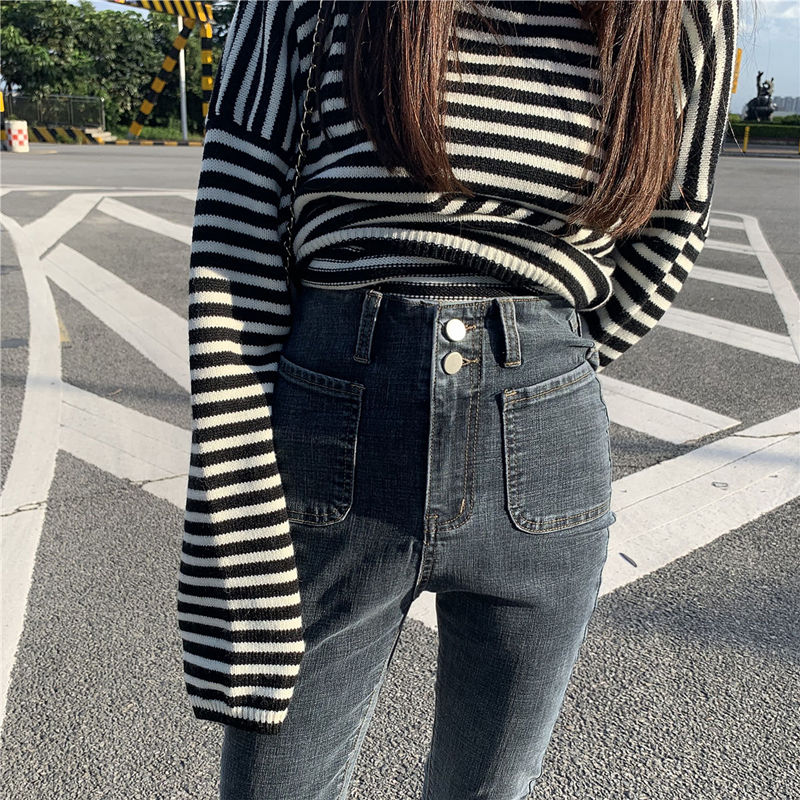 秋季高腰小脚2020年新款黑色牛仔裤 淘稚气牛仔裤