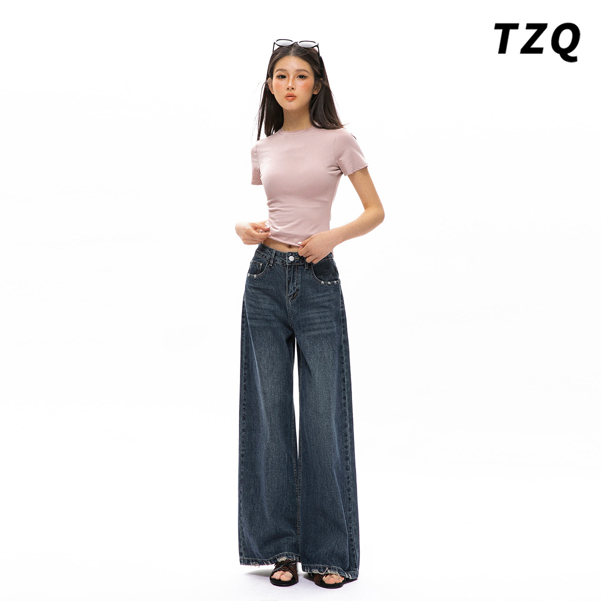 复古蓝高腰阔腿牛仔裤女春季新款时尚宽松显瘦垂感拖地直筒长裤子,淘宝优惠券,粉丝福利购,淘宝优惠卷