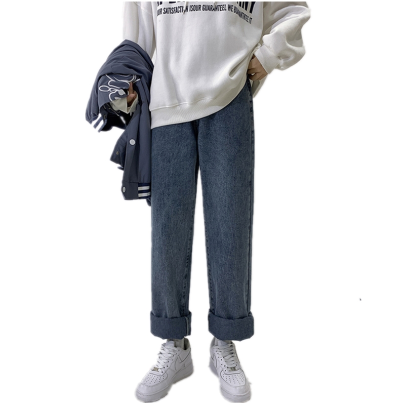 加绒高腰阔腿宽松显瘦新款直筒裤子 淘稚气牛仔裤