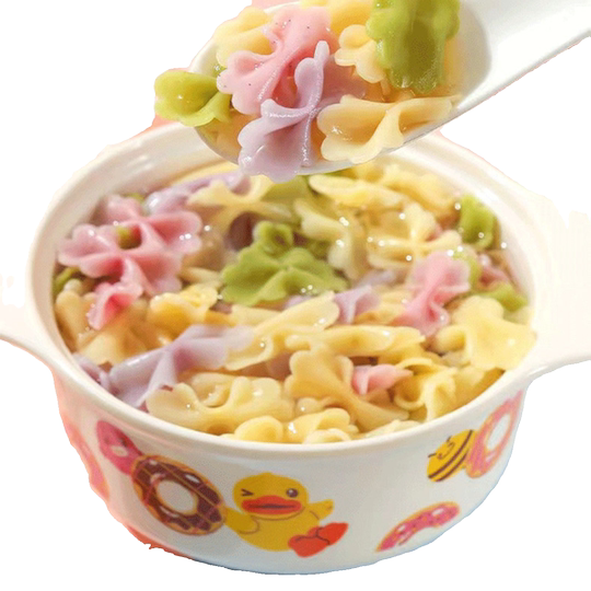 儿童蝴蝶面蔬菜面条幼儿园彩色早餐面营养均衡可口挂面螺旋海螺面