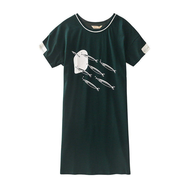 绮瑞女士短袖纯棉印花夏可外穿睡裙 绮瑞服饰睡裙