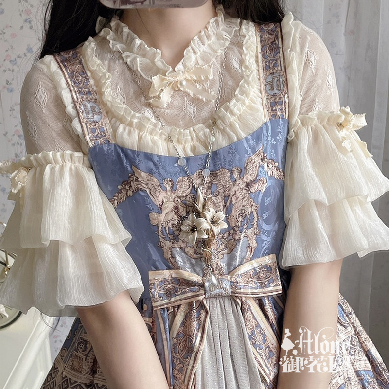 现货原创Lolita内搭衬衫夏季蕾丝泡泡袖洛丽塔洋装jsk搭配_虎窝淘