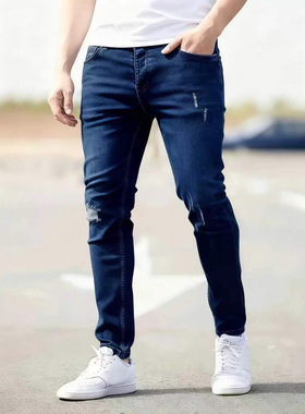 New Men's Small Foot Elastic Tight Jeans Summer spring pants