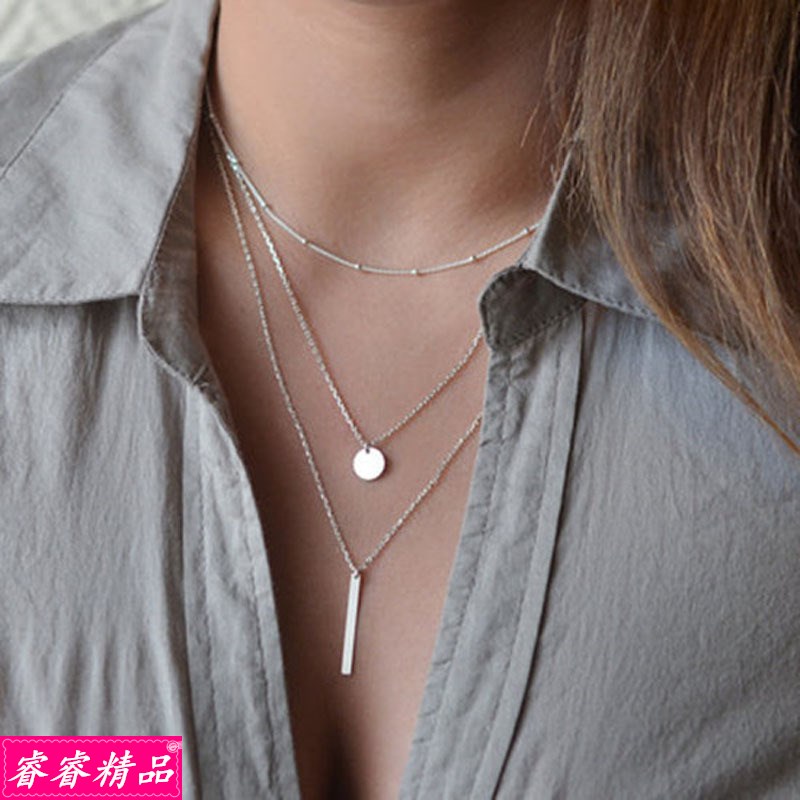 Women simple choker multi-layer necklace clavicle chain项链-图3