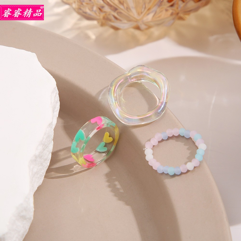 simple plastic rings fashion retro resin diamond joint ring - 图1