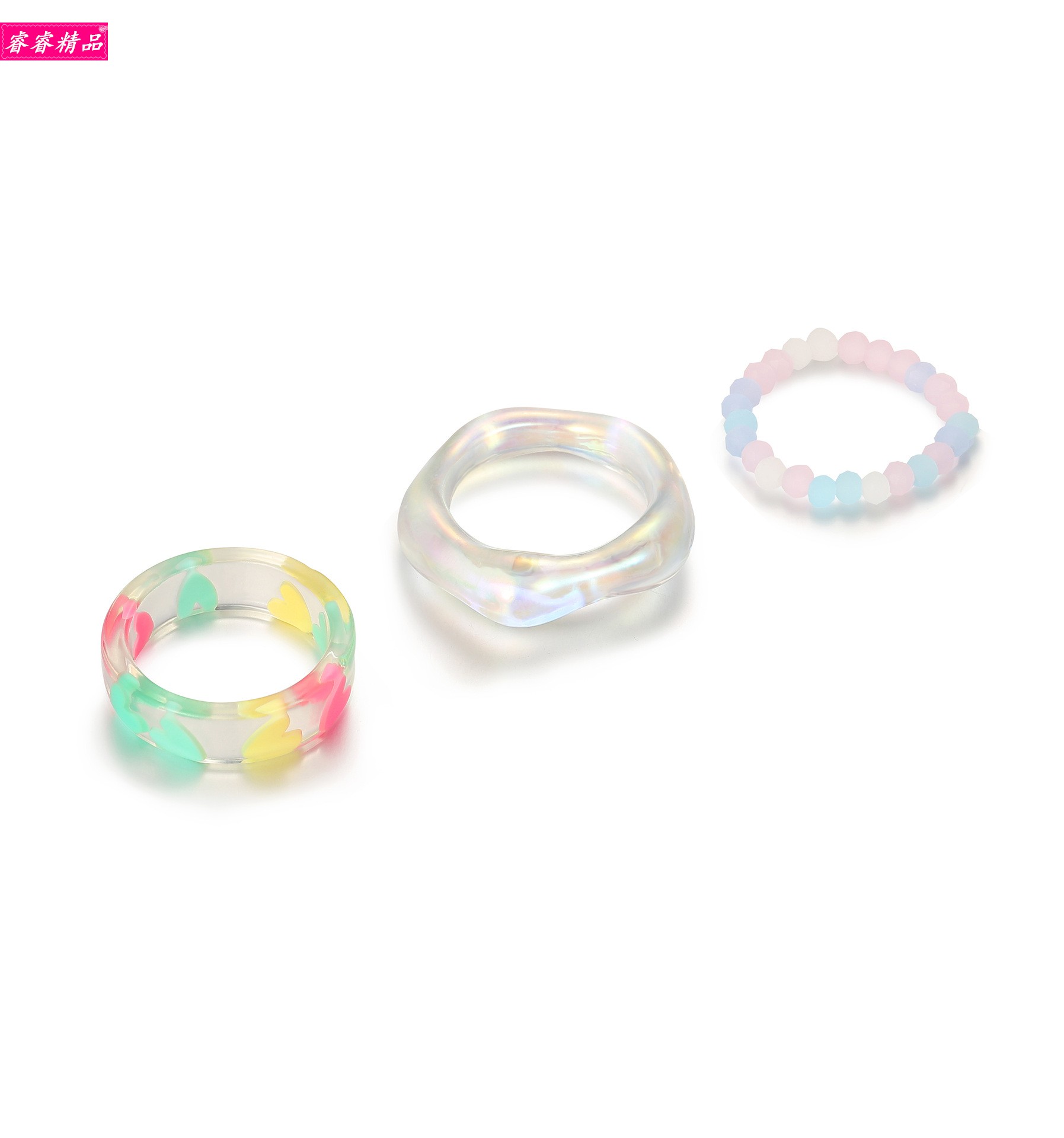 simple plastic rings fashion retro resin diamond joint ring - 图3