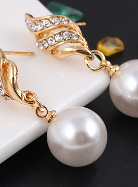 women necklace set earrings pearl jewelry 珍珠镶钻女项链