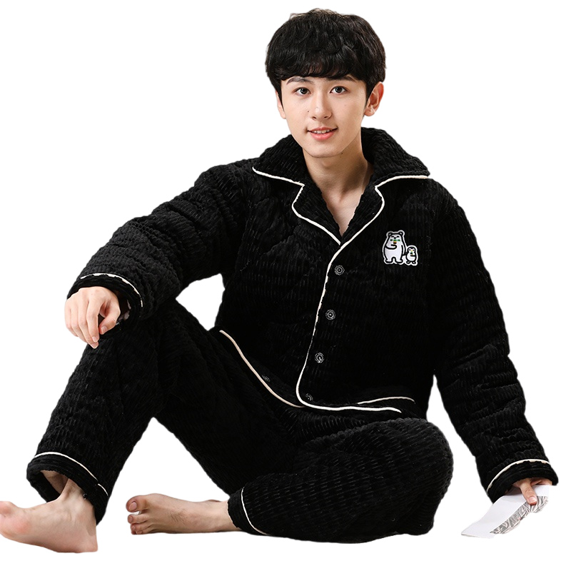 男生法兰绒睡衣冬季夹棉加厚款中大童男童睡衣珊瑚绒青少年家居服