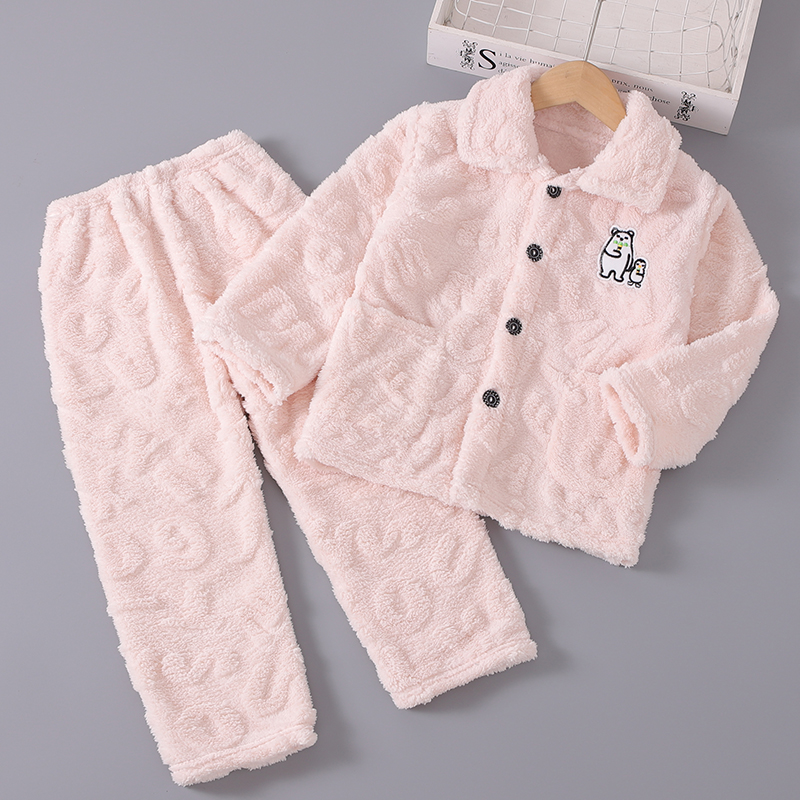儿童秋冬季法兰绒睡衣加厚男童珊瑚绒长袖套装男孩女童家居服宝宝