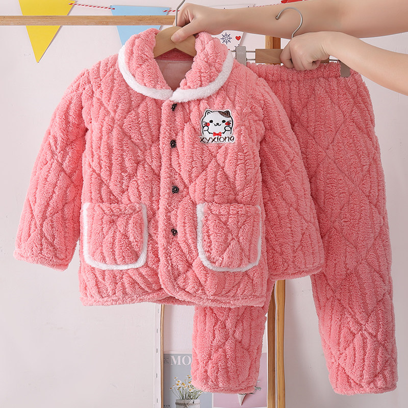 冬季儿童睡衣加厚款珊瑚绒加绒三层夹棉男童男孩法兰绒家居服冬款,淘宝优惠券,粉丝福利购,淘宝优惠卷