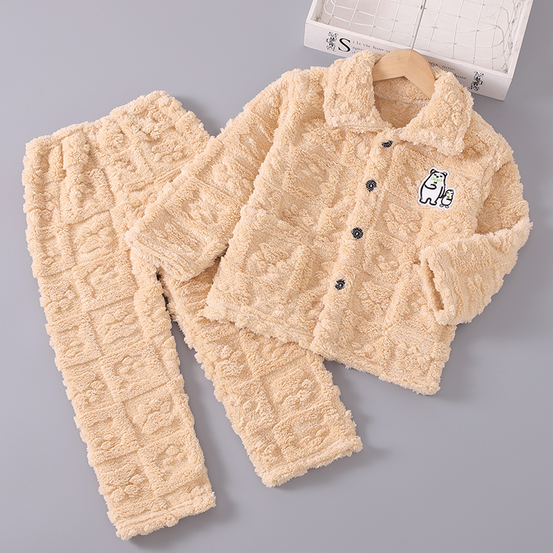 儿童秋冬季法兰绒睡衣加厚男童珊瑚绒长袖套装男孩女童家居服宝宝