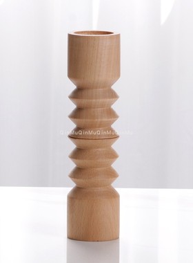 北欧简约ins风圆柱摆件实木蜡烛台家居客厅书房样板间艺术装饰品