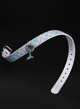 Puppy*人鱼海洋亮片项圈choker女刻字定制头层牛皮男脖圈颈带饰品