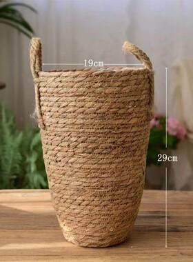北欧草编织花篮大号花瓶摆件客厅插花满天星乾燥花现代麻绳藤编花