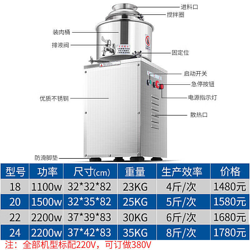 京赞肉丸打浆机商用猪肉牛肉鱼肉丸子机打肉浆肉馅机绞肉泥机24型 - 图2