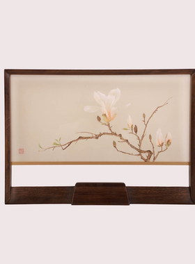 姚建萍刺绣艺术双面异色玉兰花台屏锦时筑梦摆件非遗大师收藏珍品