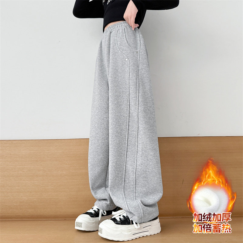女童秋冬加绒弯刀阔腿裤2025新款儿童洋气运动女孩秋季运动卫裤潮,淘宝优惠券,粉丝福利购,淘宝优惠卷