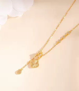 S925纯银四叶草项链铜钱镶钻