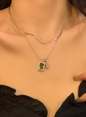 绿色锆石蛇骨链项链复古颈链