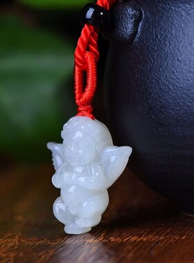 天然和田玉小天使吊坠