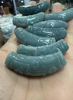 翡翠蓝水九眼天珠回纹弯管配件