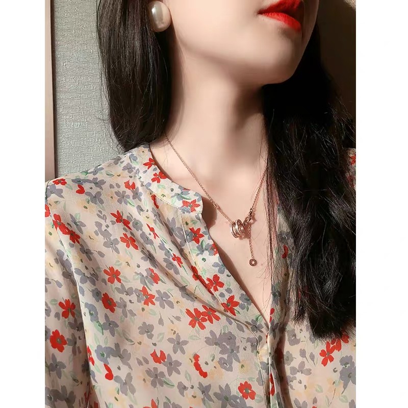 雪纺碎花夏设计感小众法式甜美衬衫 蒂曼芳衬衫