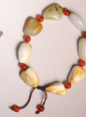 和田玉籽料独籽原籽手串带证书