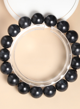 新疆和田玉聚墨籽料青花圆珠手串