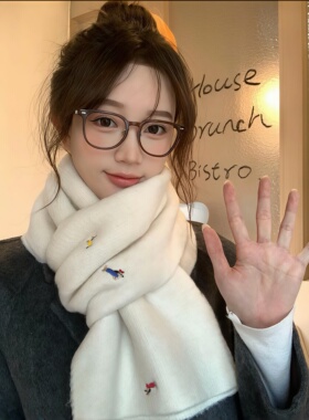 韩系腊肠小狗刺绣针织围巾女秋冬