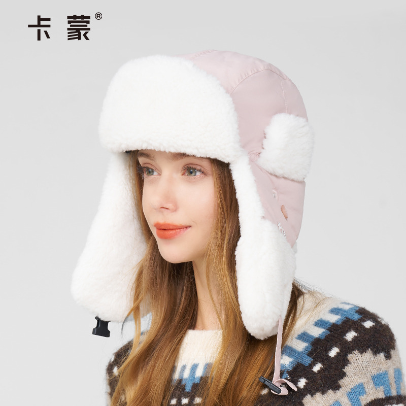 卡蒙加绒保暖毛绒护耳三防雷锋帽女骑电动车防风防寒飞行员棉帽冬