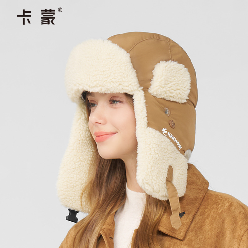 卡蒙加绒保暖毛绒护耳三防雷锋帽女骑电动车防风防寒飞行员棉帽冬