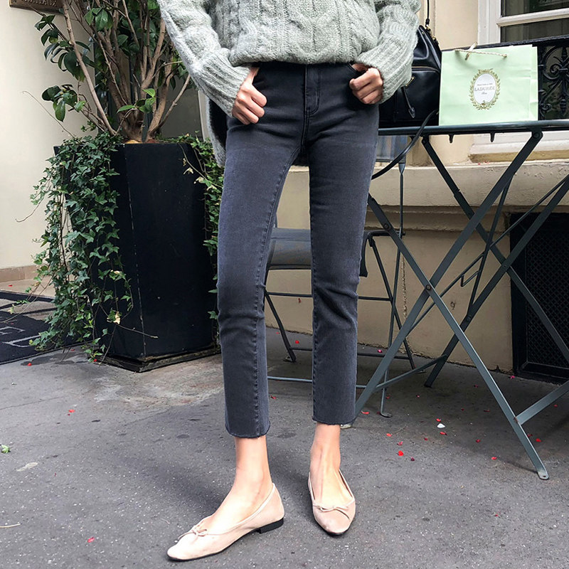 烟灰色加绒秋冬小个子2021子牛仔裤 莎塔俪牛仔裤