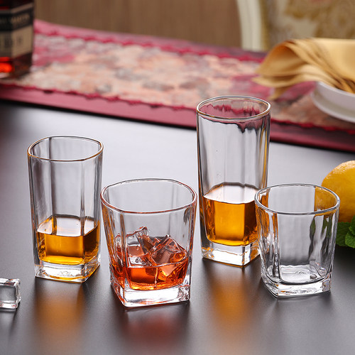 钢化加厚玻璃八角杯透明水杯子威士忌杯酒吧啤酒杯茶杯KTV四方杯 - 图1