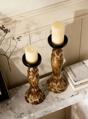 侘寂风玻璃烛台摆件可发光套组