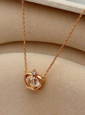 欧美皇冠镀18K玫瑰金色镶嵌椭圆形人工钻石短款项链锁骨链首饰品