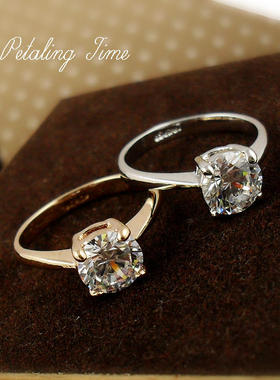 超闪仿真克拉四爪钻石时尚风戒指