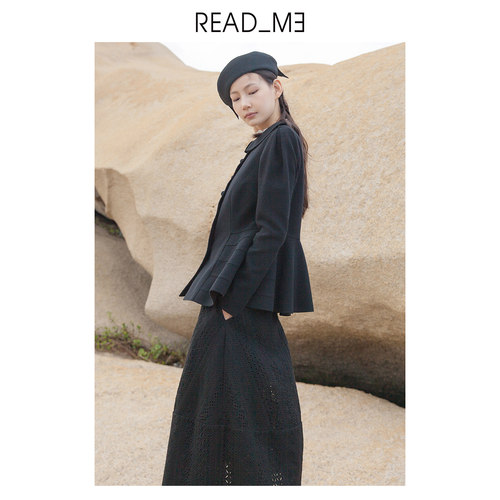 商场同款readme读我女士黑色复古裙摆短毛呢大衣60915310 - 图3