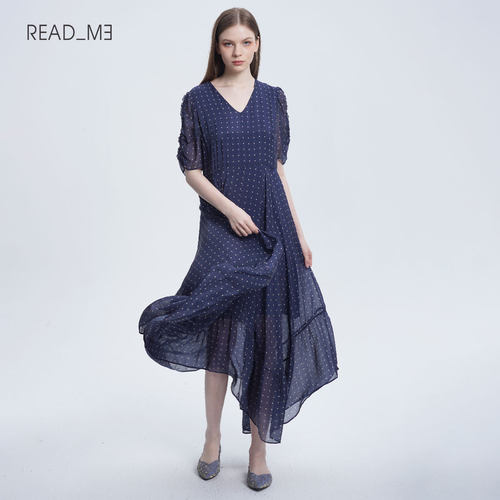 readme读我收腰V领显瘦长款波点女连衣裙50871611 - 图2