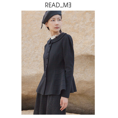 商场同款readme读我女士黑色复古裙摆短毛呢大衣60915310 - 图2