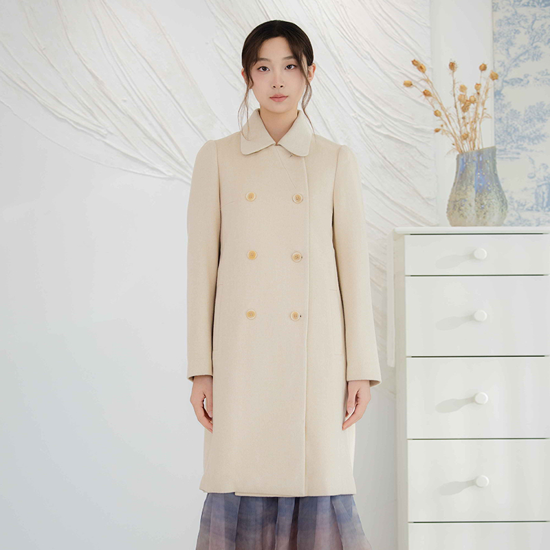 READ_ME读我米黄直身双排扣通勤大衣60957619 - 图0