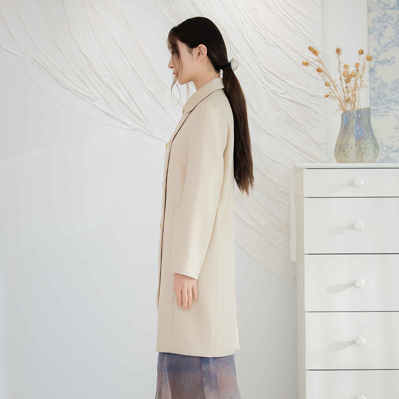 READ_ME读我米黄直身双排扣通勤大衣60957619 - 图1