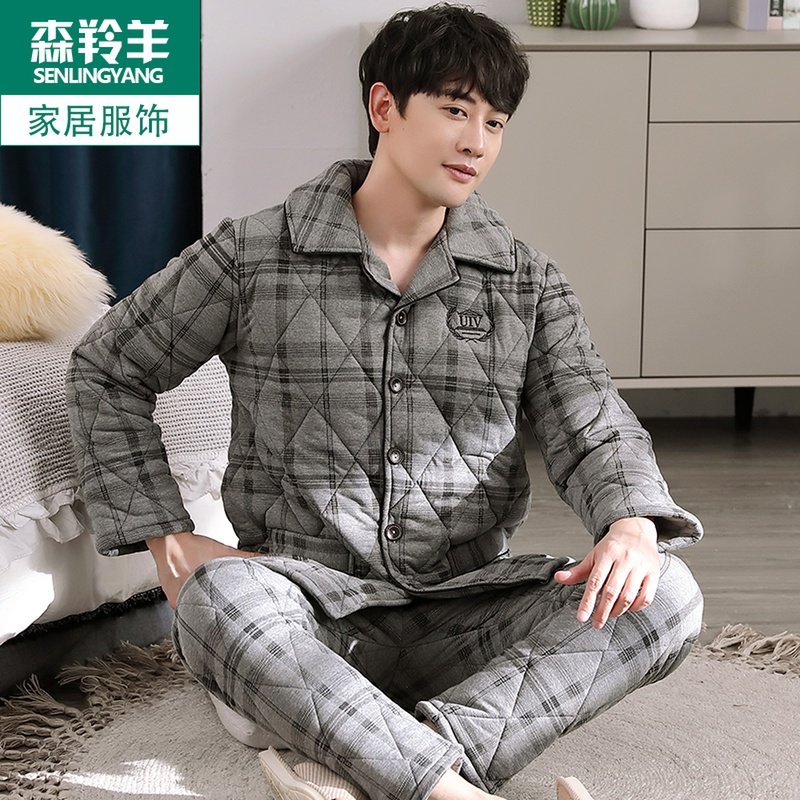 冬季加厚纯棉夹棉睡衣男士加棉中老年爸爸保暖大码全棉格子秋冬款,淘宝优惠券,粉丝福利购,淘宝优惠卷